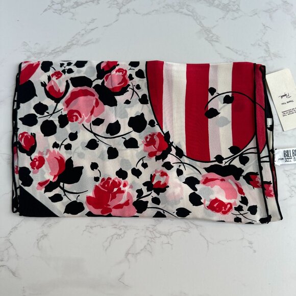 Bill Blass Silk Oblong Scarf, Red Rose Stripe Print, 56x11, Vintage Baar & Beard - Picture 4 of 10